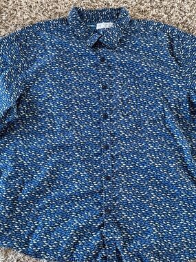 Old Navy Men’s Blue Fish Print Short Sleeve Button-Up Shirt XXXL